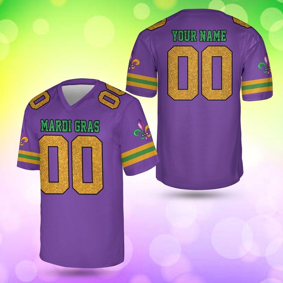 Custom Mardi Gras Glitter Football Jersey, Personalized Name Number Football Jersey
