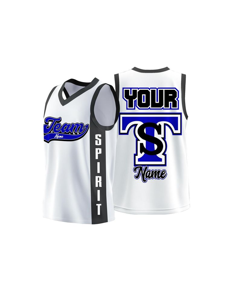 Custom Basketball Jersey - Personalized Sports Team Uniform, Heat Pressed, Custom Name & Number - White with Bold Team Spirit Design
