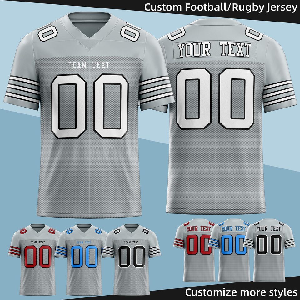 Custom Grey Rugby Jersey with Triple Thin Stripes | Personalized Embroidery | Add Team Name, Number & Player Name | Subtle Style  Embroidery