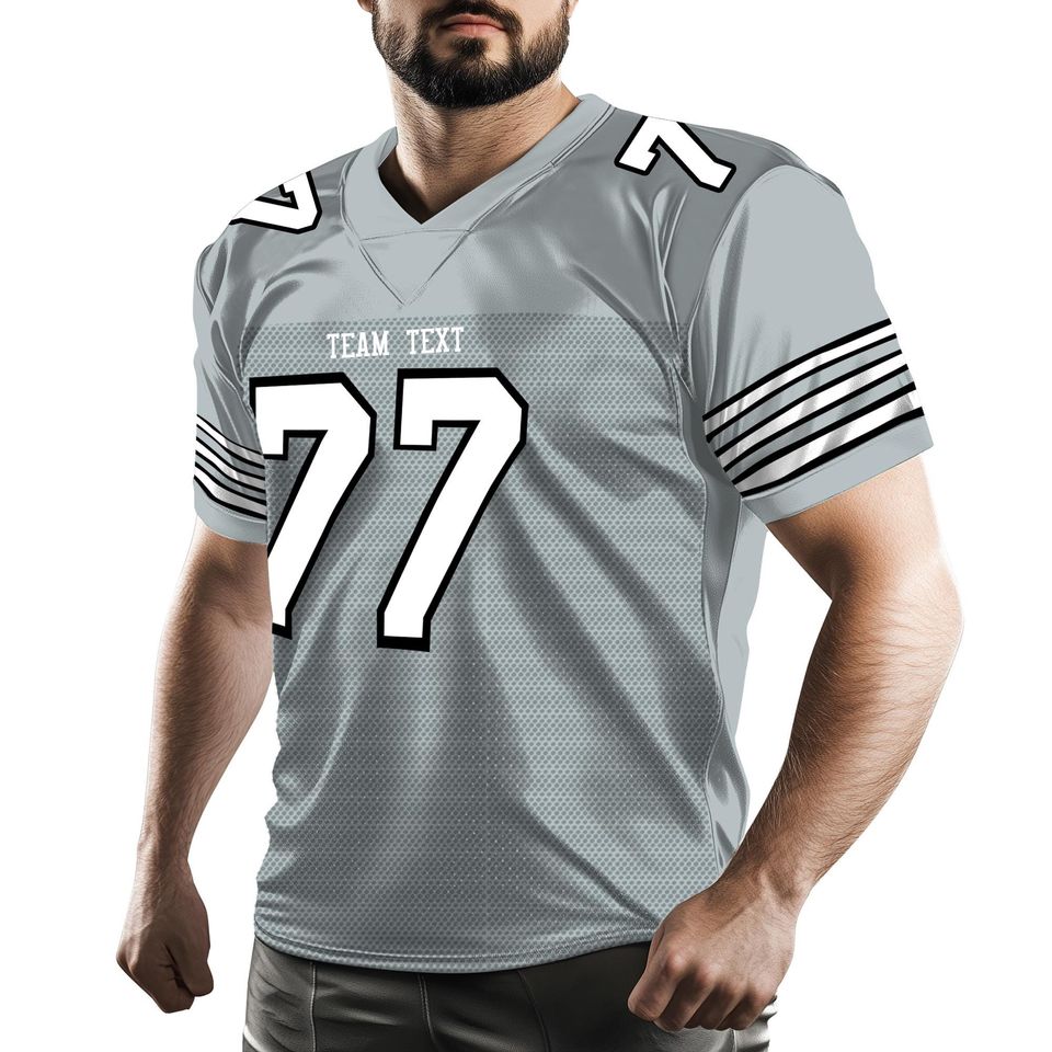 Custom Grey Rugby Jersey with Triple Thin Stripes | Personalized Embroidery | Add Team Name, Number & Player Name | Subtle Style  Embroidery