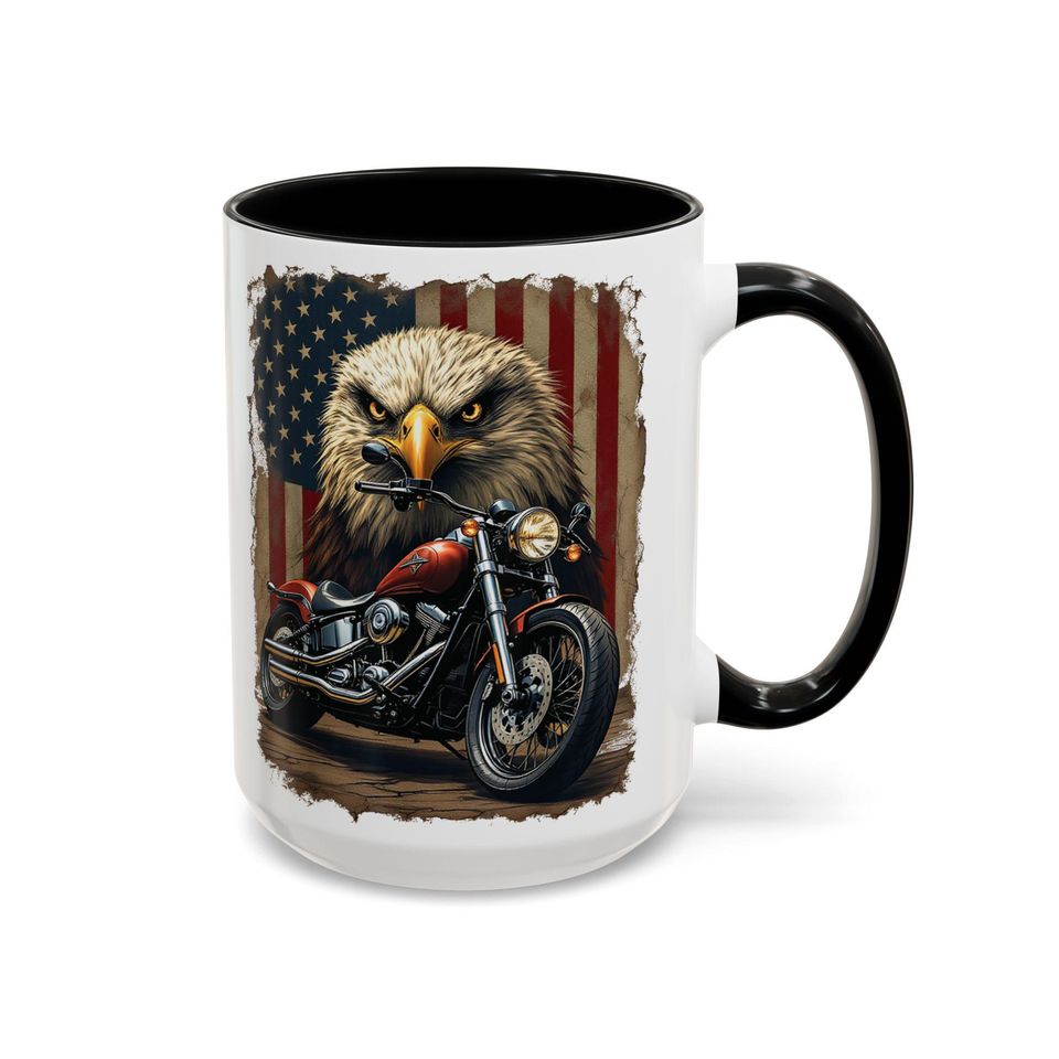 Bald Eagle Motorcycle Mug | Accent Coffee Mug