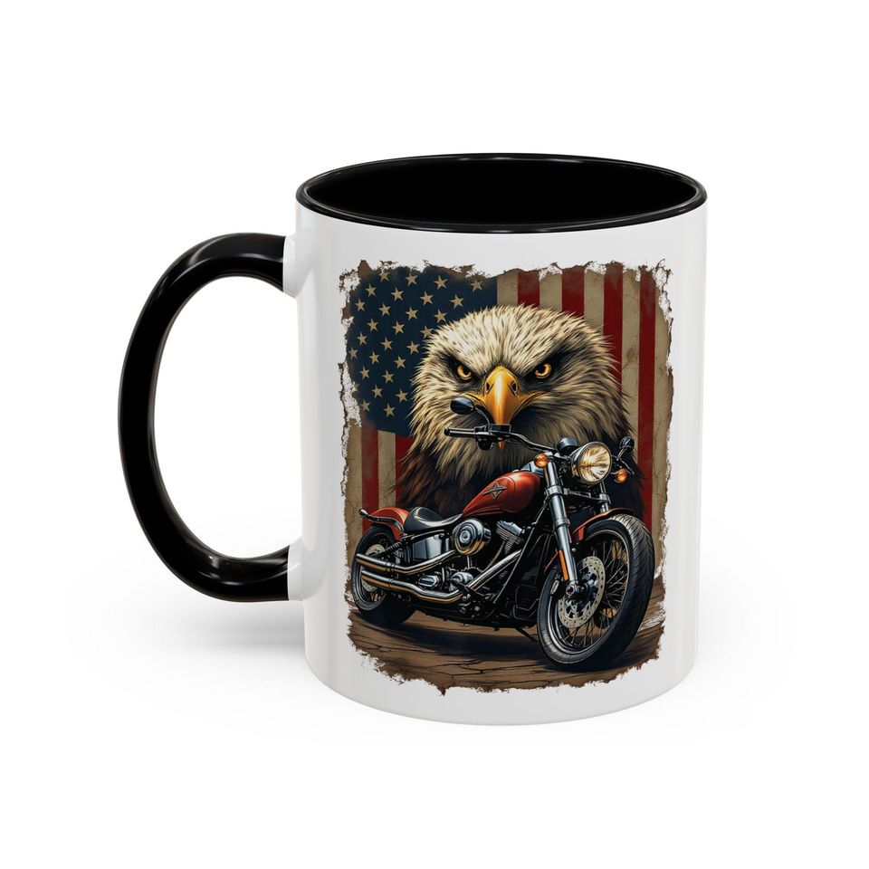 Bald Eagle Motorcycle Mug | Accent Coffee Mug