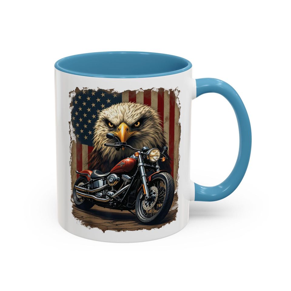 Bald Eagle Motorcycle Mug | Accent Coffee Mug