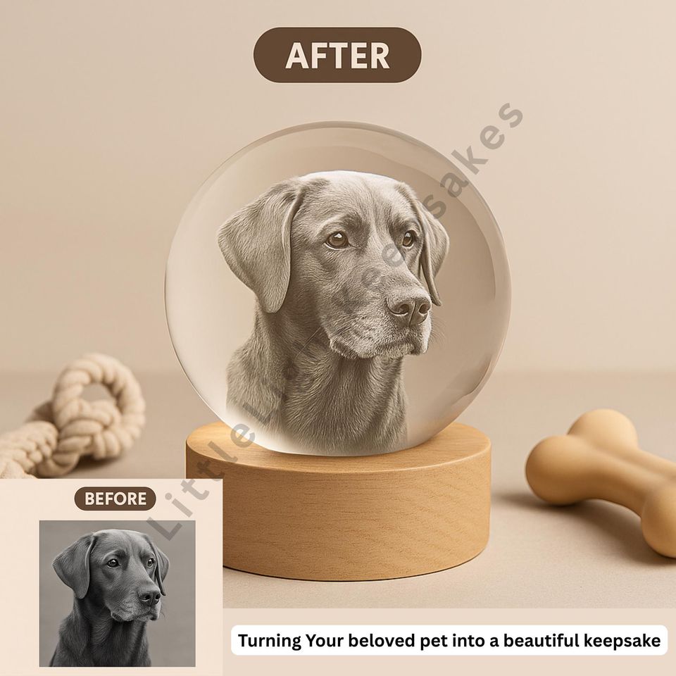 Personalized Pet Portrait Crystal Lamp: Custom Engraved Keepsake