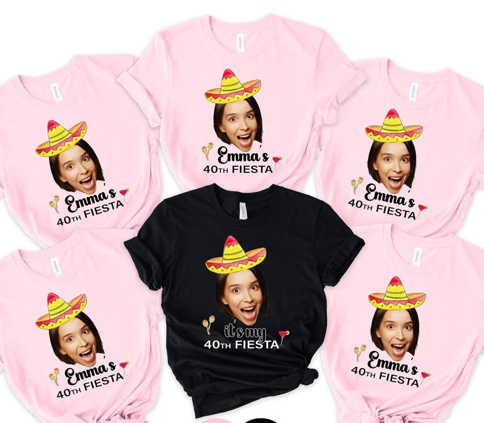 Custom Birthday Fiesta Photo Shirt, Personalized Face Sombrero Tee