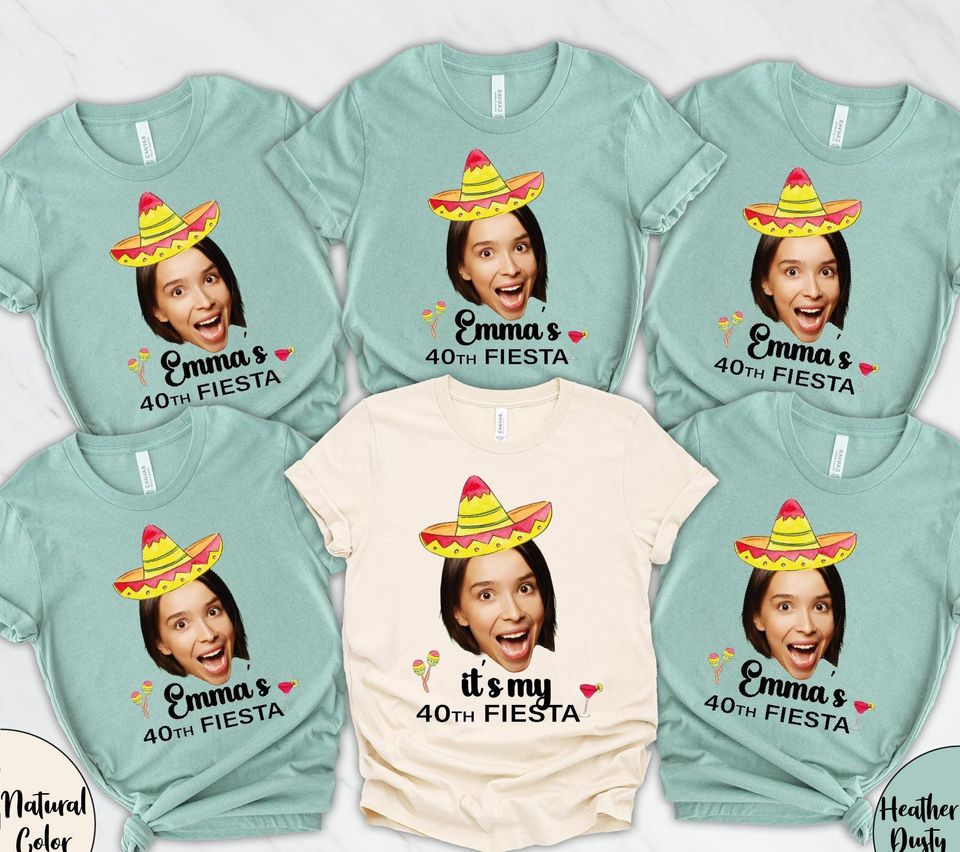 Custom Birthday Fiesta Photo Shirt, Personalized Face Sombrero Tee