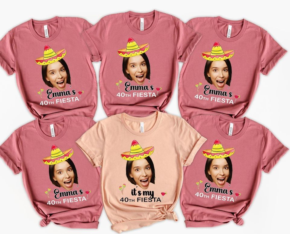 Custom Birthday Fiesta Photo Shirt, Personalized Face Sombrero Tee