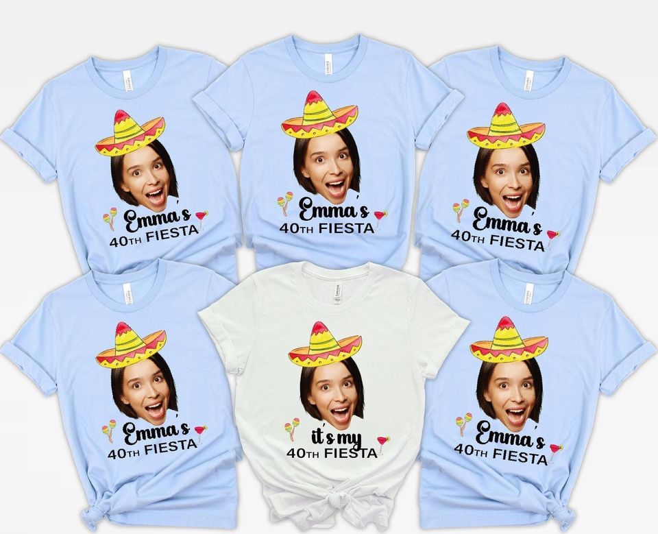 Custom Birthday Fiesta Photo Shirt, Personalized Face Sombrero Tee