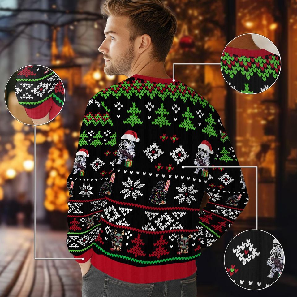 Star Wars Mandalorian Ugly Christmas Sweater, Fun Holiday Gift for Men and Women