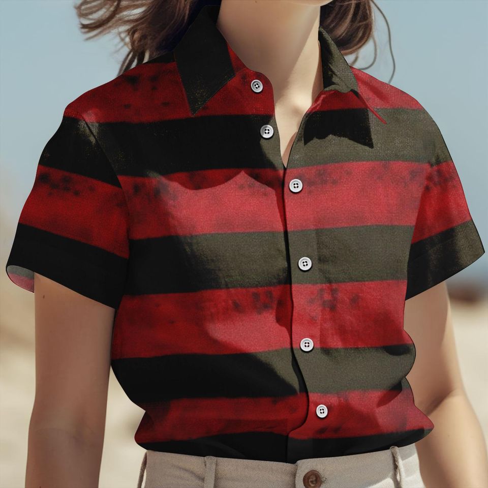 Halloween Freddy Krueger Button Shirt, Horror Characters Short, Halloween Cosplay T-Shirt, Nightmare on Elm Street Shirt, Horror Shorts