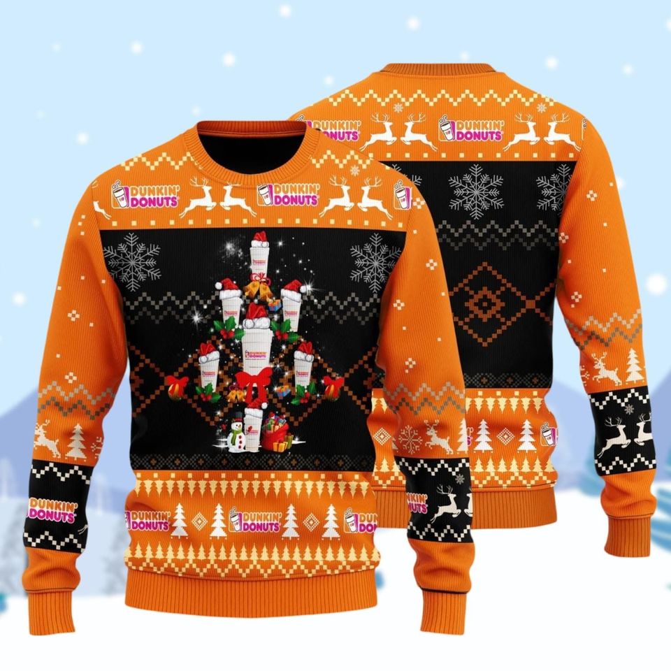 Dunkin Donuts Christmas Trees Sweater, Dunkin Lovers Ugly Sweater