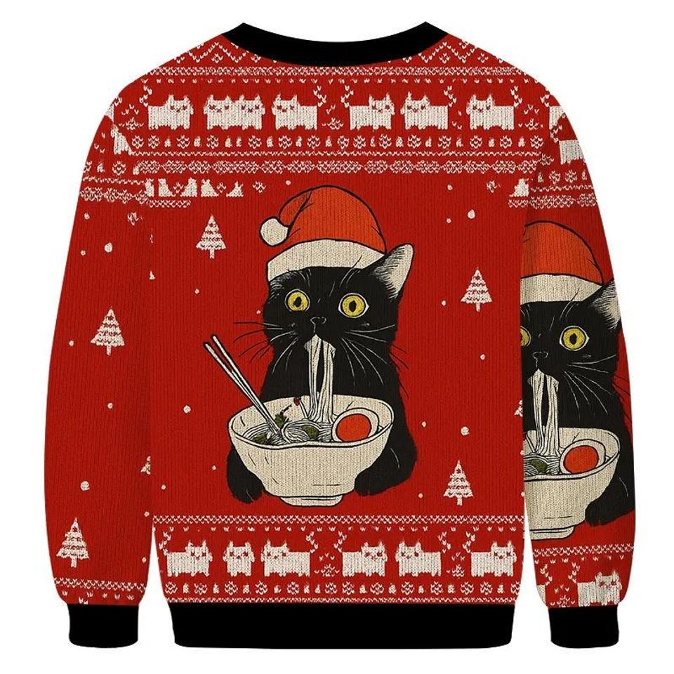 Black Cat Ramen Christmas Ugly Sweater, Funny Holiday Sweater, Cat Sweater For Men And Women, Xmas Gift