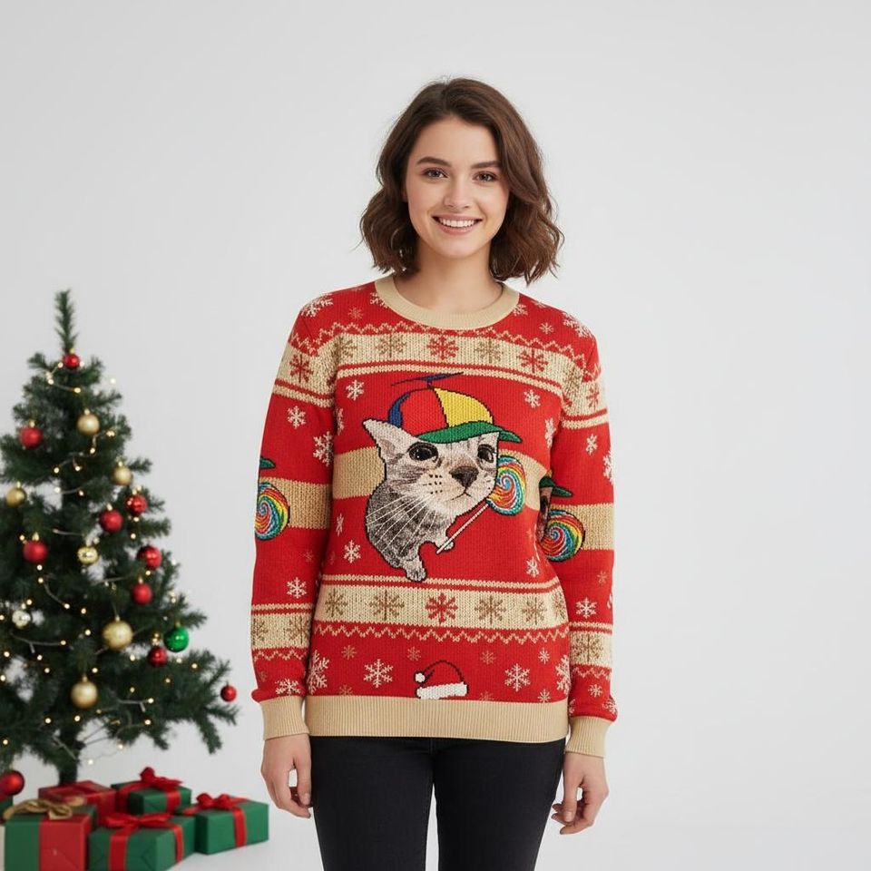 Cat Meme Christmas Ugly Sweater, Cat Holiday Sweater, Xmas Gift