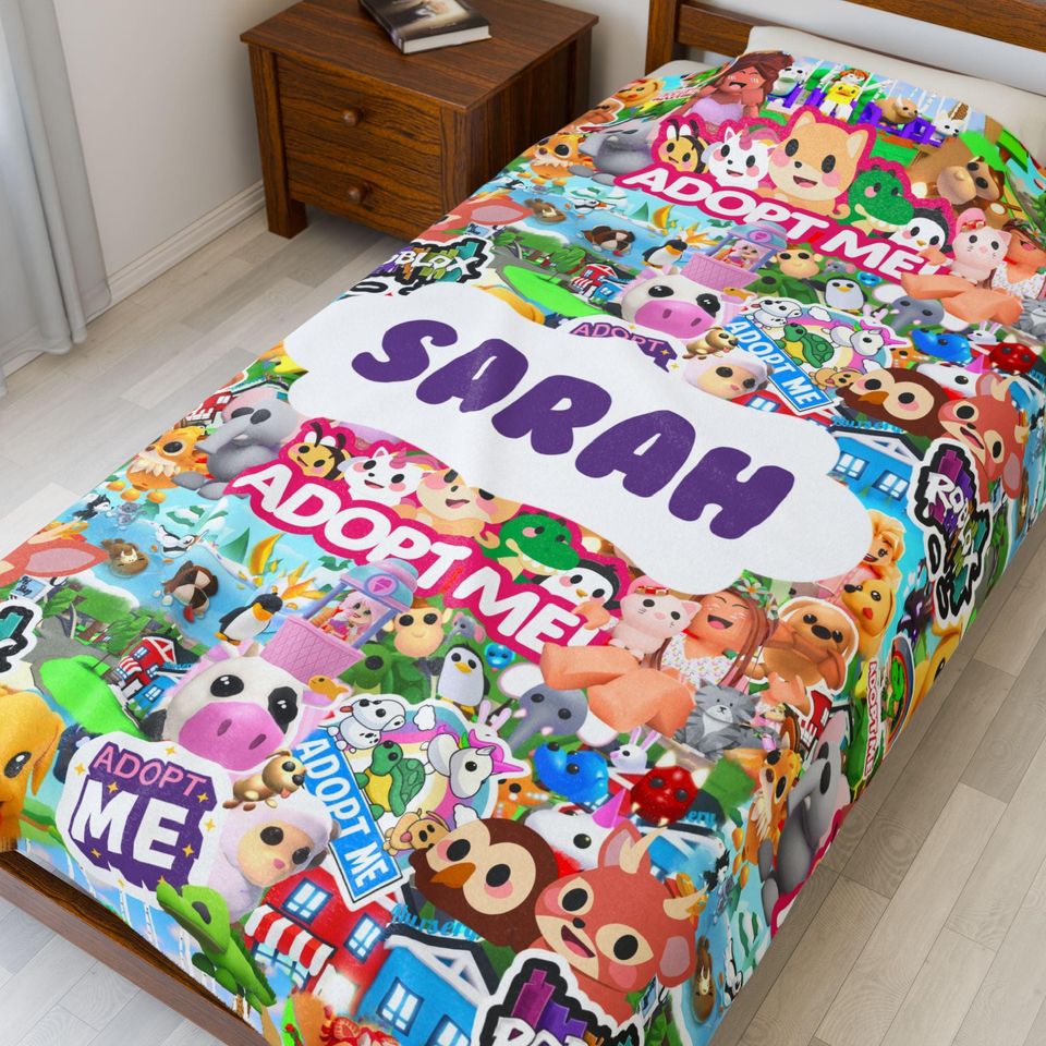 Adopt Me Roblox Characters Velveteen Plush Blanket with Personalized Name