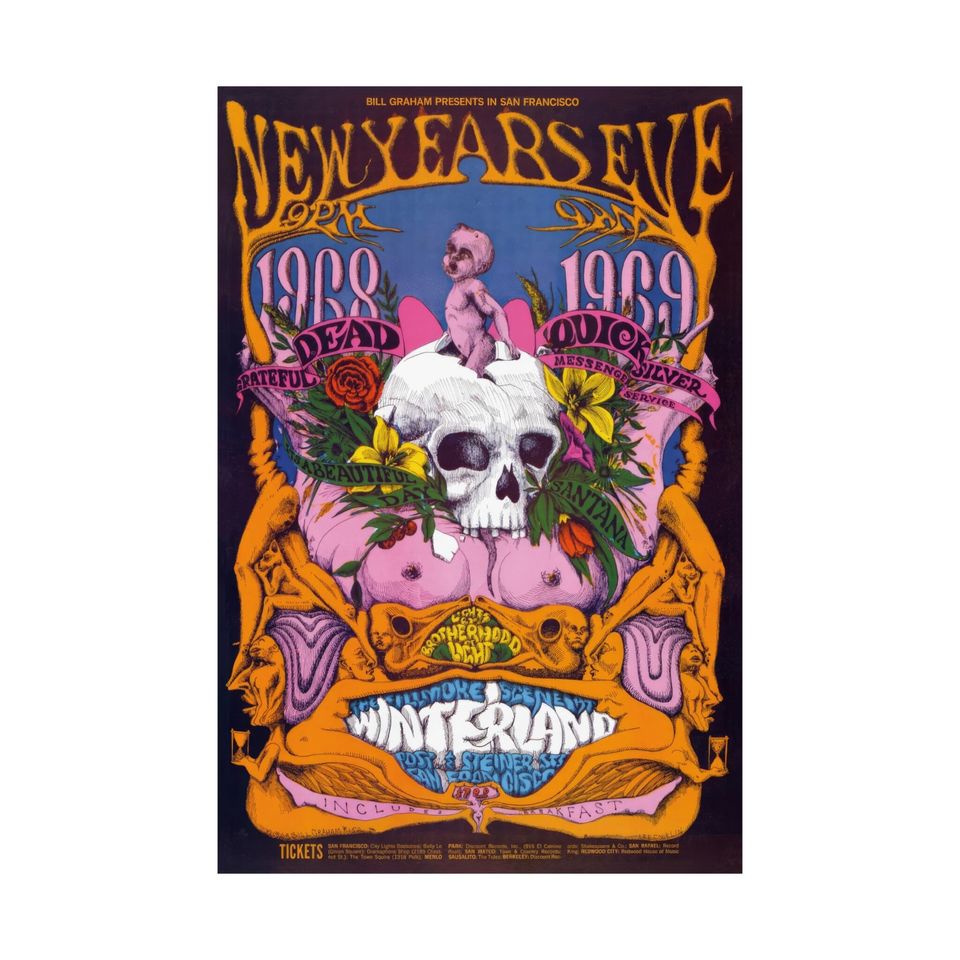 Grateful Dead Winterland Concert Poster - 1968 & 1969 Iconic Rock Show Art Print - Psychedelic Music Wall Decor