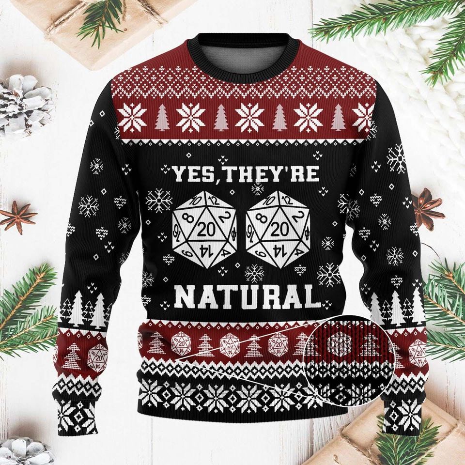 Yes They're Natural DnD Ugly Christmas Sweater, Funny Dungeons & Dragons Xmas Sweater