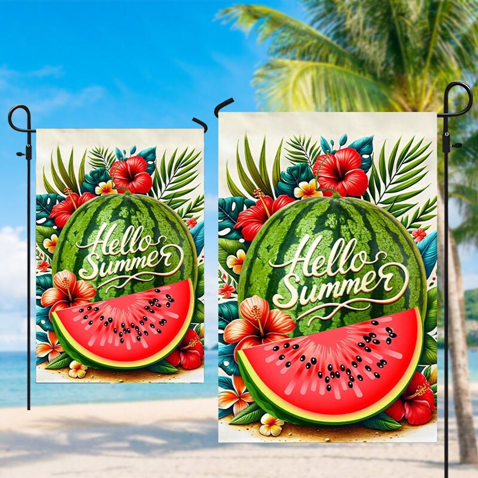 Hello Summer Watermelon Flag Garden House Flag