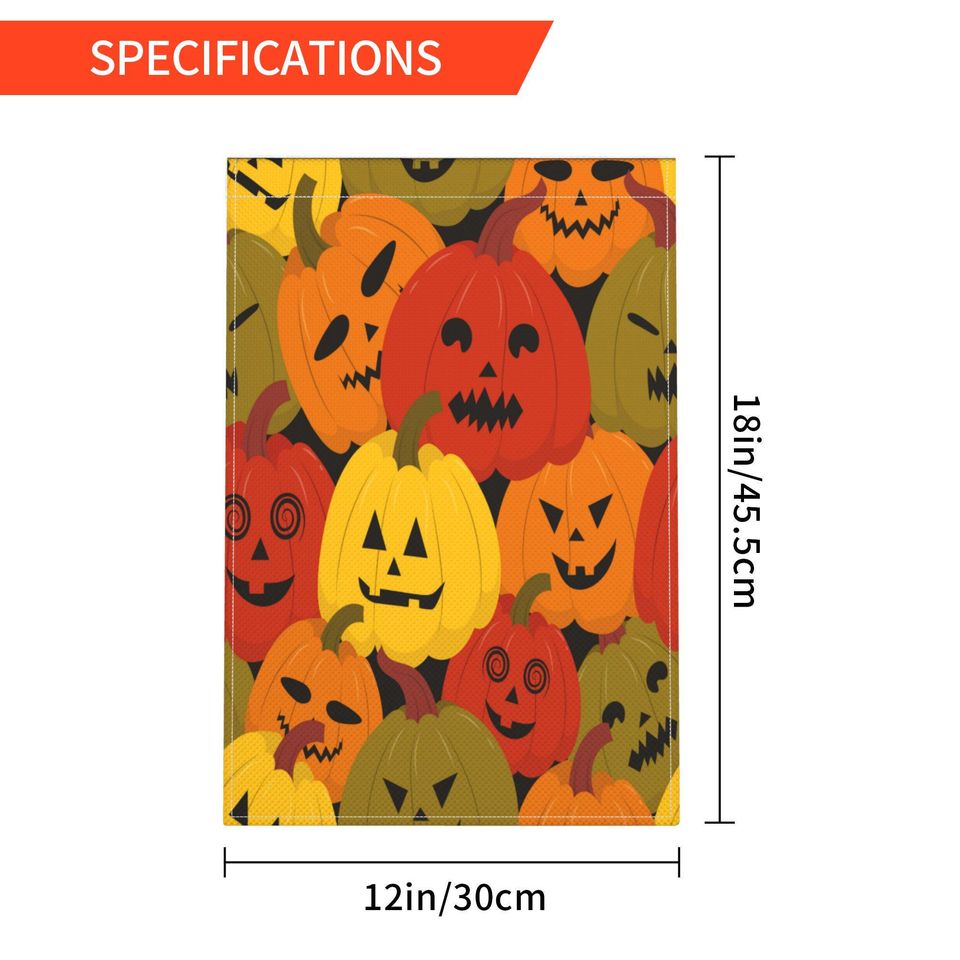 Halloween Garden Flag | Spooky Pumpkin Patch with Jack-O'-Lantern Faces
