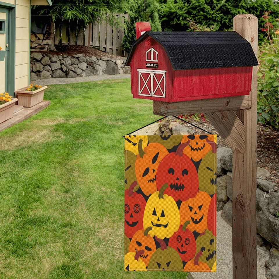 Halloween Garden Flag | Spooky Pumpkin Patch with Jack-O'-Lantern Faces