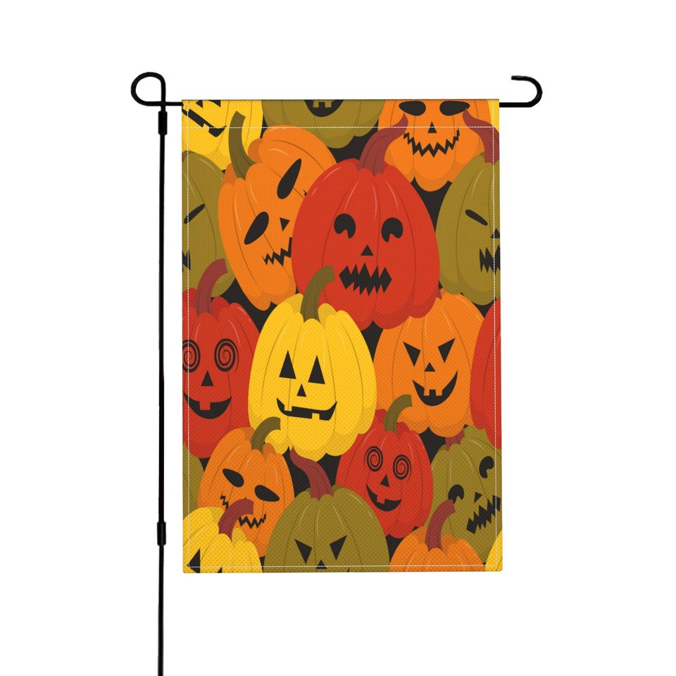 Halloween Garden Flag | Spooky Pumpkin Patch with Jack-O'-Lantern Faces