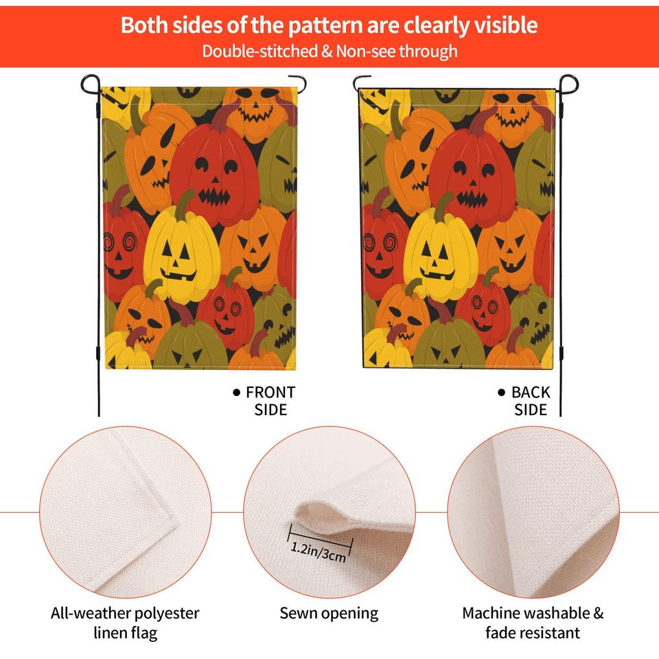 Halloween Garden Flag | Spooky Pumpkin Patch with Jack-O'-Lantern Faces