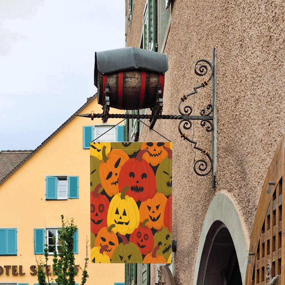 Halloween Garden Flag | Spooky Pumpkin Patch with Jack-O'-Lantern Faces