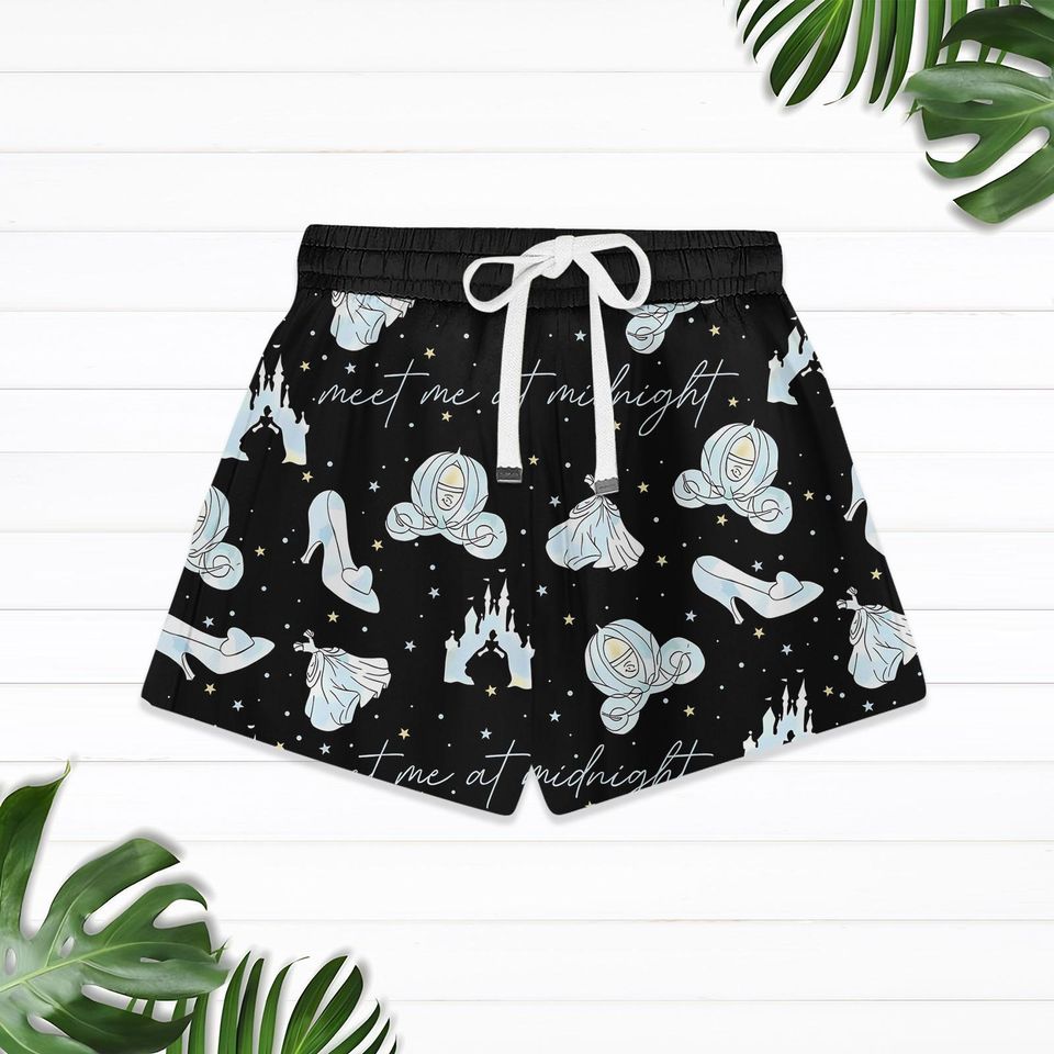 Meet Me At Midnight Tshirt And Shorts, Cinde Princess Pajamas For Her, Disneyland Trip Holiday Pajamas, Magic Kingdom Outfit