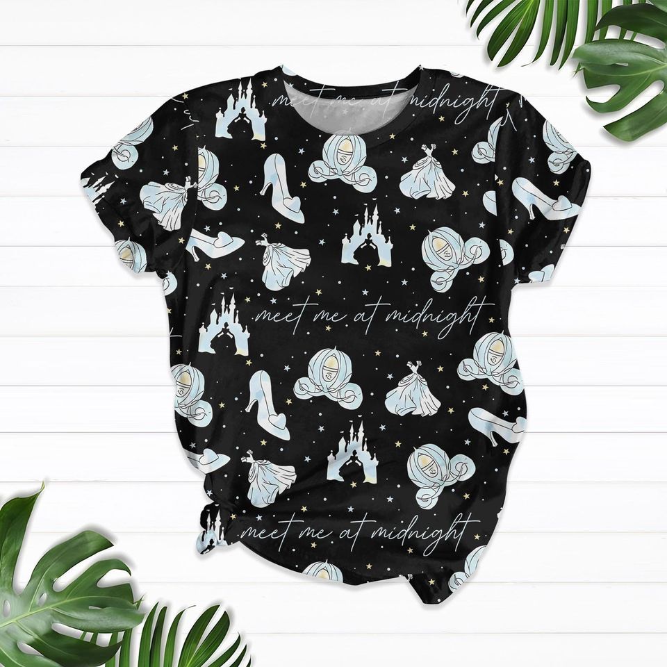 Meet Me At Midnight Tshirt And Shorts, Cinde Princess Pajamas For Her, Disneyland Trip Holiday Pajamas, Magic Kingdom Outfit