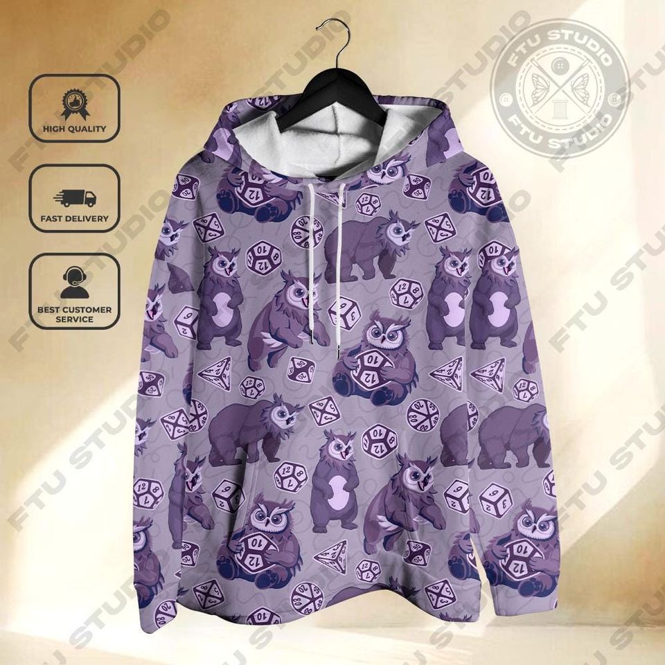 Owlbear Dice Hoodie: Funny Dungeon Master Fantasy Game