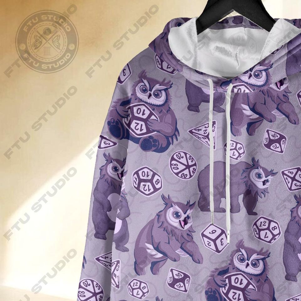 Owlbear Dice Hoodie: Funny Dungeon Master Fantasy Game