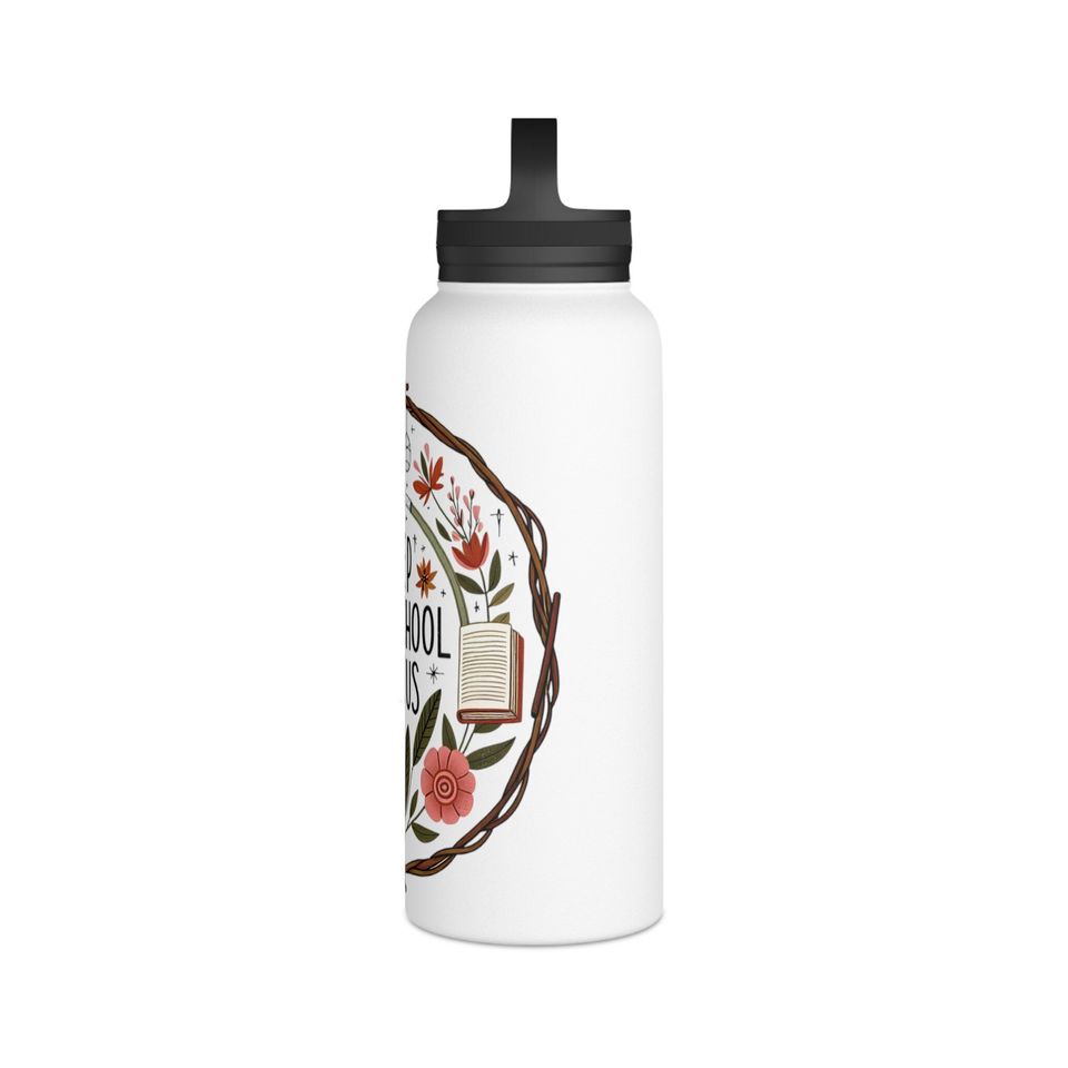 Homeschool Stainless Steel Water Bottle, Handle Lid - "Keep Homeschool Curious"