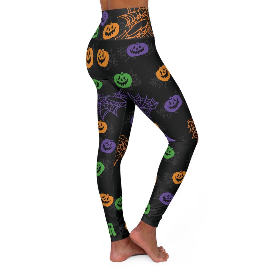 Fun Halloween Pumpkins and Spiderwebs Green Purple and Orange