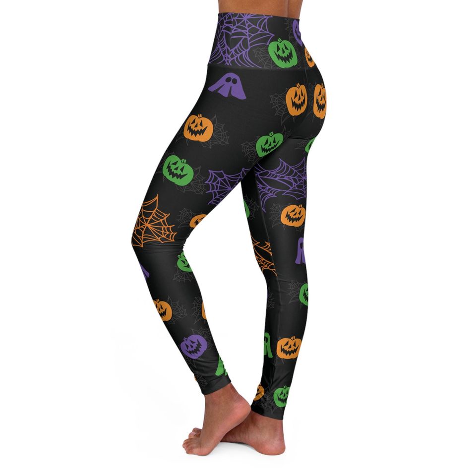 Fun Halloween Pumpkins and Spiderwebs Green Purple and Orange