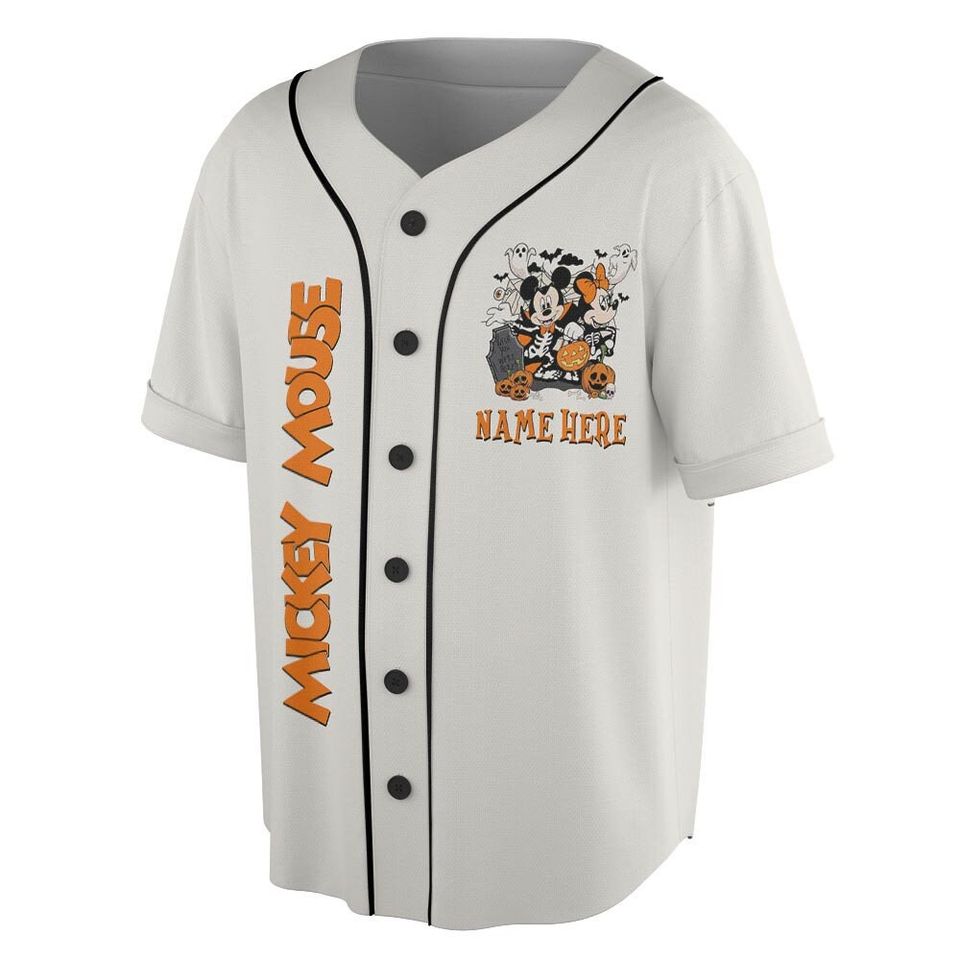 BlvckStyle Mickey Mouse Custom Name Baseball Jersey, Halloween Mickey Skeleton Horror, Magic Kingdom Gift Baseball Jersey