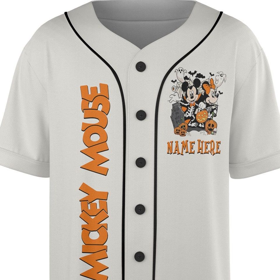 BlvckStyle Mickey Mouse Custom Name Baseball Jersey, Halloween Mickey Skeleton Horror, Magic Kingdom Gift Baseball Jersey