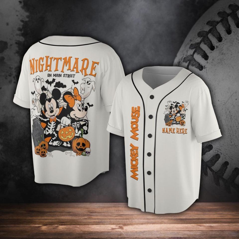 BlvckStyle Mickey Mouse Custom Name Baseball Jersey, Halloween Mickey Skeleton Horror, Magic Kingdom Gift Baseball Jersey