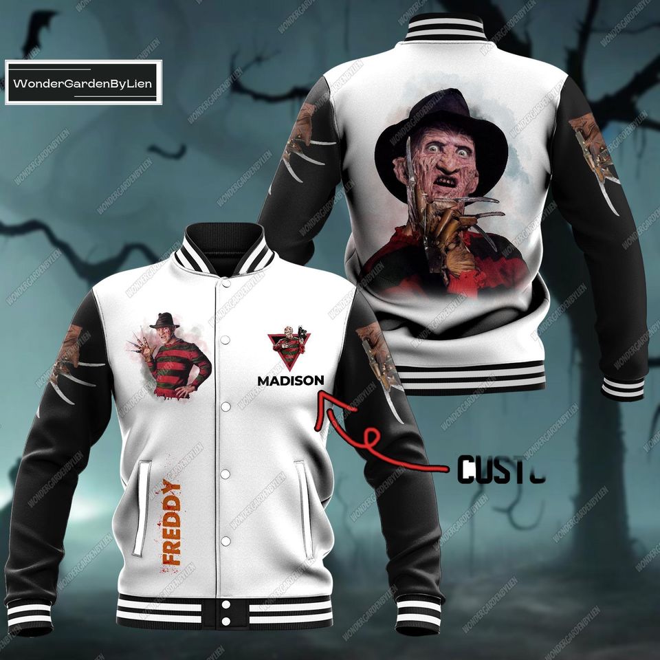 Halloween Freddy Baseball Jacket, Horror Movie Jacket Men, Costume Freddy Krueger Character Jacket, Killer Scary Streetwear Jacket