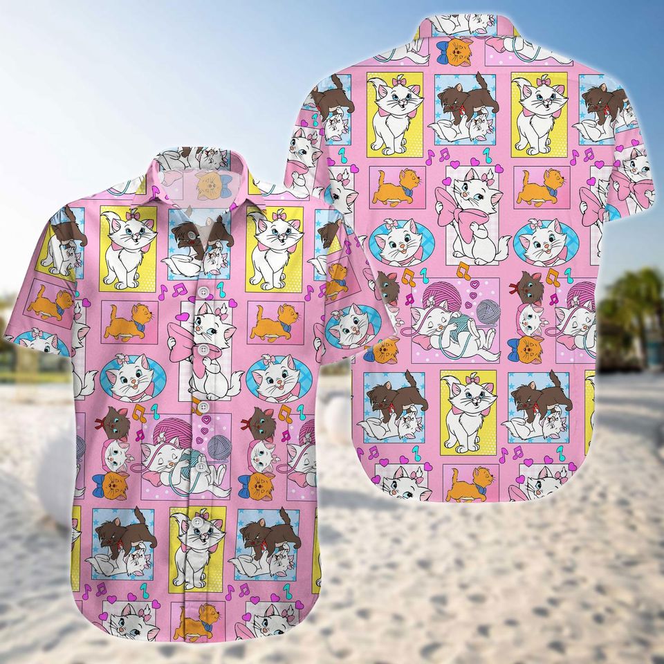 Disney Marie Button Shirt, Disney The Aristocats Summer Short, Marie Cat Lady Hawaiian Shirt, Birthday Gift Apparel For Kids, Animal Kingdom