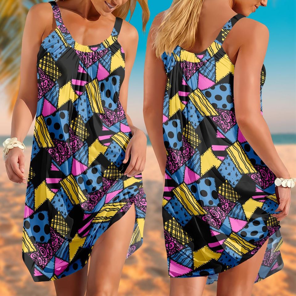 Halloween Sally Doll 3D Cosplay Dress, Horror Character Sling Summer Dress, Gift