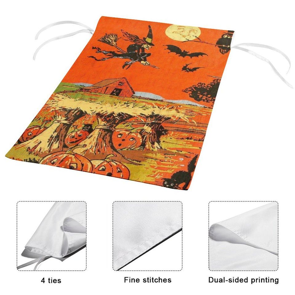 Vintage Halloween Garden Flag - Witch Flying Over Pumpkin Patch