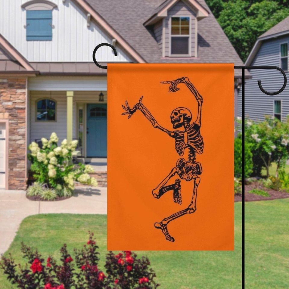 Dancing Skeleton Halloween Garden Flag - Spooky Fall Yard Decor