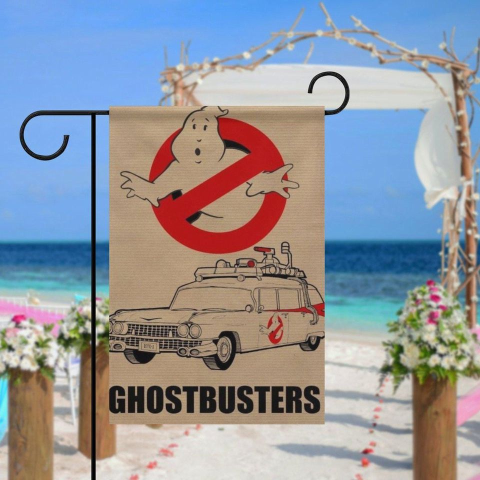 Ghostbusters Halloween Garden Flag - Iconic Logo and Ecto-1