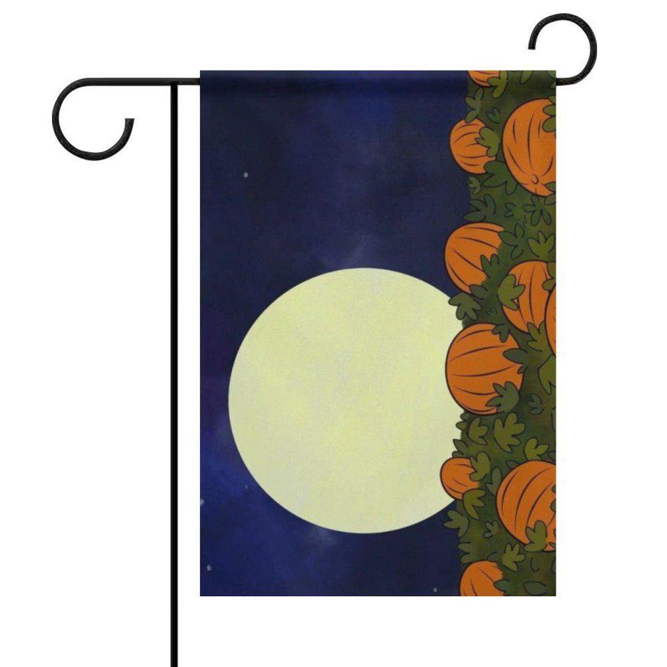 Full Moon and Pumpkin Patch Halloween Garden Flag - Spooky Fall Yard Decor