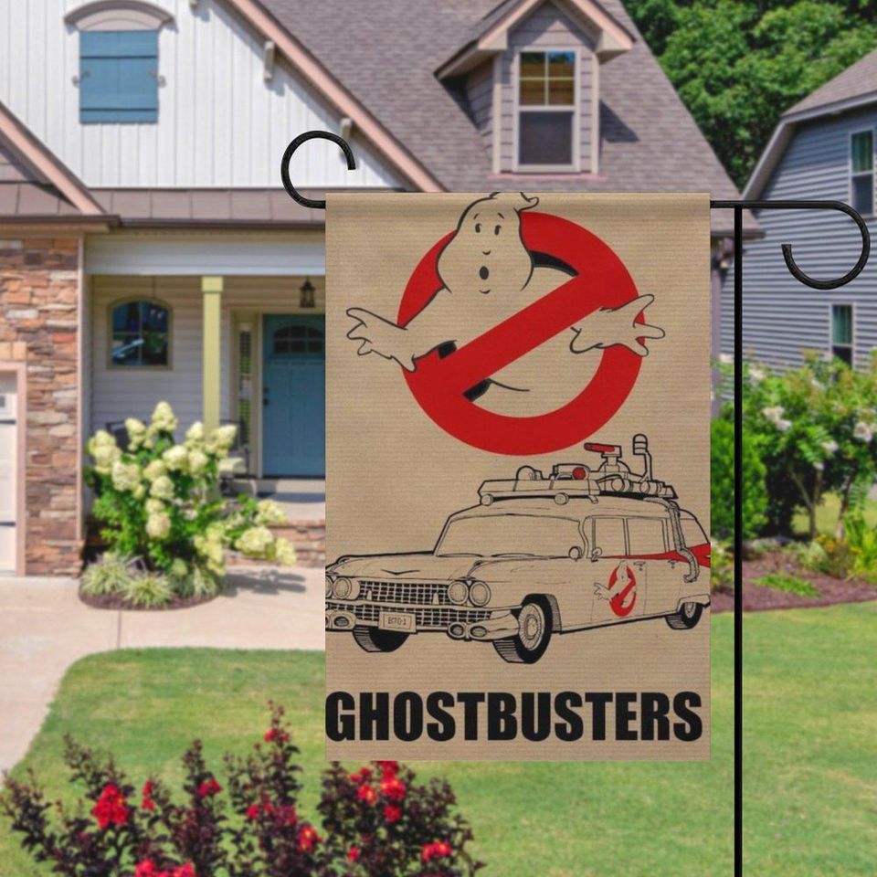 Ghostbusters Halloween Garden Flag - Iconic Logo and Ecto-1