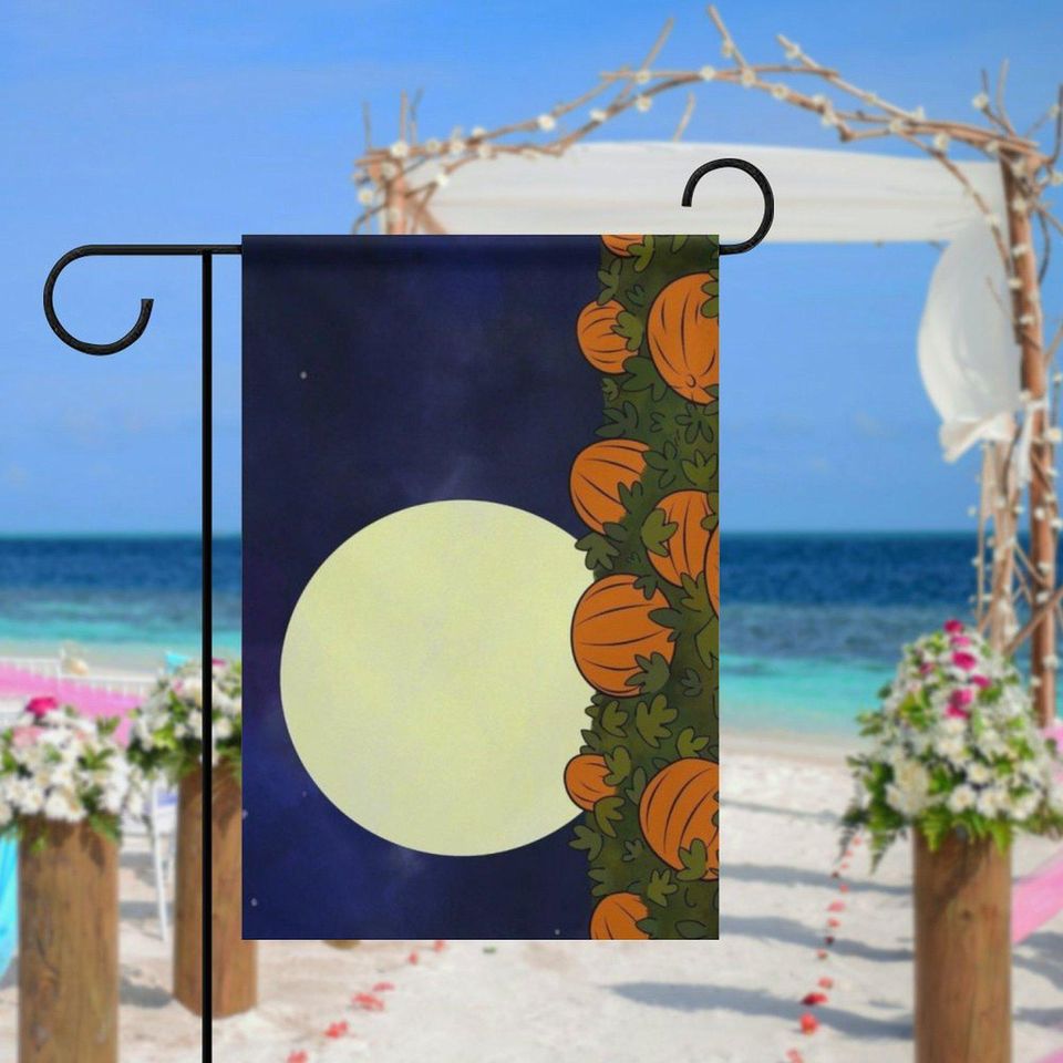 Full Moon and Pumpkin Patch Halloween Garden Flag - Spooky Fall Yard Decor