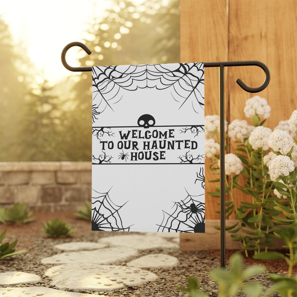 Haunted House Garden Flag, Halloween Garden Flag, Welcome Flag, Spooky Flag