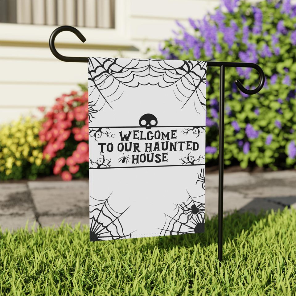 Haunted House Garden Flag, Halloween Garden Flag, Welcome Flag, Spooky Flag