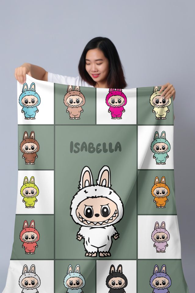 Personalized Blanket With Labubu Theme, Fleece Blanket, Kid Blanket, Back To School Gift