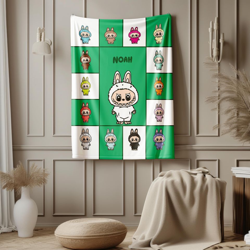 Personalized Blanket With Labubu Theme, Fleece Blanket, Kid Blanket, Back To School Gift