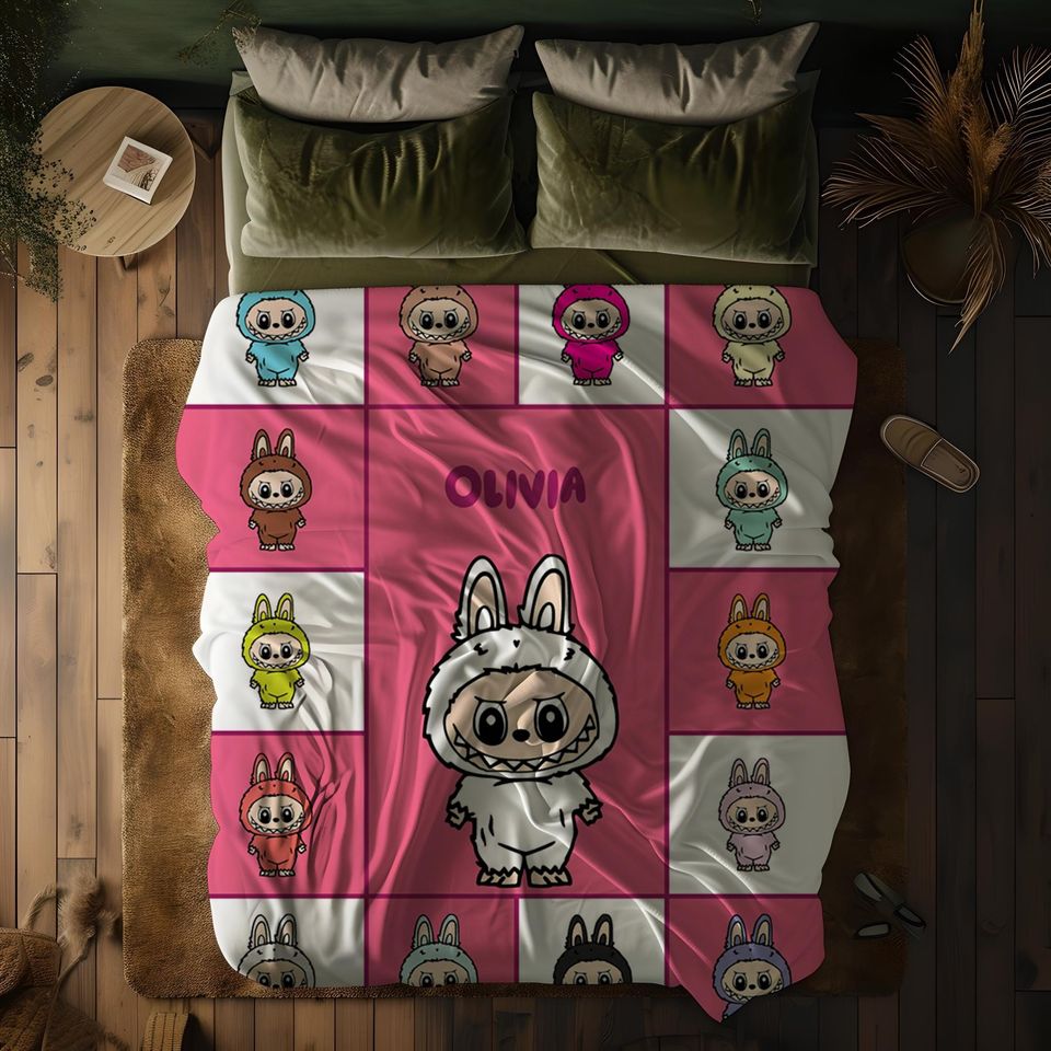 Personalized Blanket With Labubu Theme, Fleece Blanket, Kid Blanket, Back To School Gift